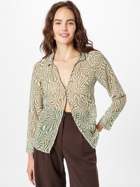 Abercrombie & Fith Olive & White Abstract Print Front-clasp Blouse